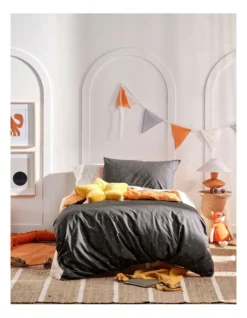 Smiles All Round Quilt Cover Set In Charcoal/Apricot